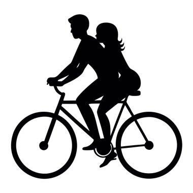 Beyaz arka planda bisiklet süren bir çiftin silueti