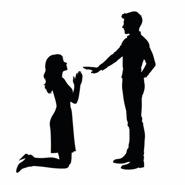 Bir buket çiçekli bir çiftin silueti.