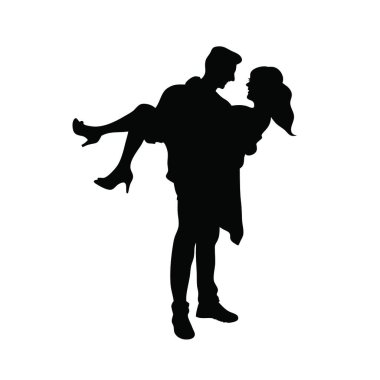 Beyaz arka planda dans eden genç erkek ve kadının silueti