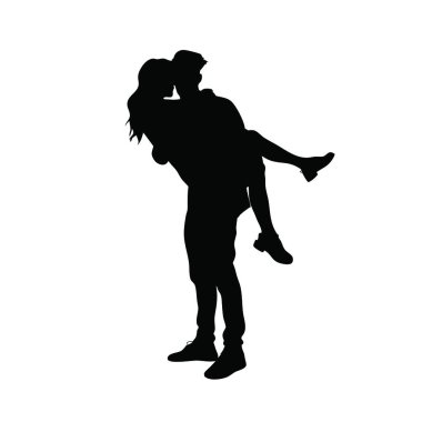 Beyaz bir arka planda aşık bir adam ve kızın silüeti..