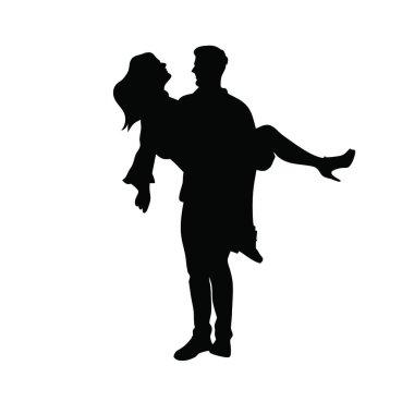 Genç çift aşk siluet.