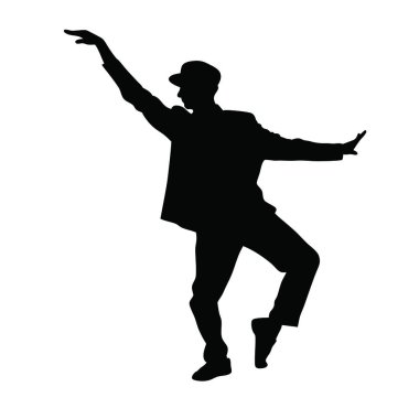 Beyaz arka planda dans eden adamın vektör silueti.