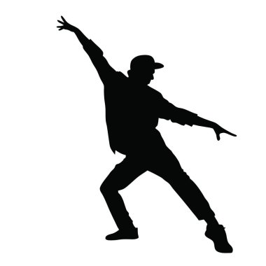 Beyzbol şapkalı kotlu bir adamın silueti. vektör illüstrasyonu.