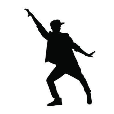 Beyaz arka planda gitarlı bir adamın vektör silueti
