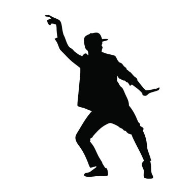 Dans eden genç bir adamın silüeti, vektör çizimi