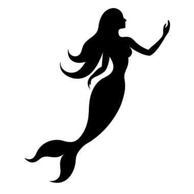 vektör silueti. Denizkızı kostümlü kız silueti..