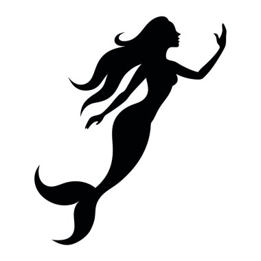 deniz kızı silueti, beyaz arkaplanda vektör çizimi