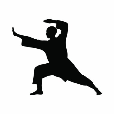 Siyahlı bir karatecinin silueti beyaz arka planda.