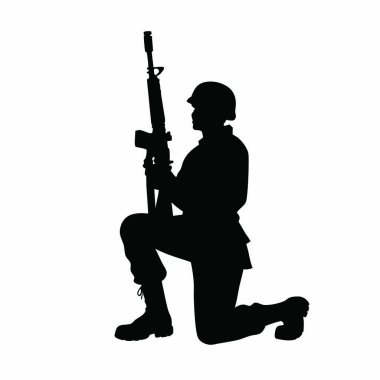 Silahlı bir askerin silueti. beyaz üzerine izole.