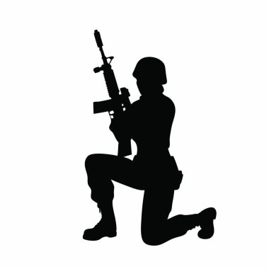 Beyaz arka planda saldırı tüfeği ile asker silueti