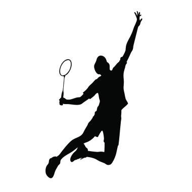 Beyaz arka planda tenis oynayan adamın vektör silueti