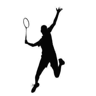 Raketli tenisçinin silueti, beyaz arka planda izole edilmiş..