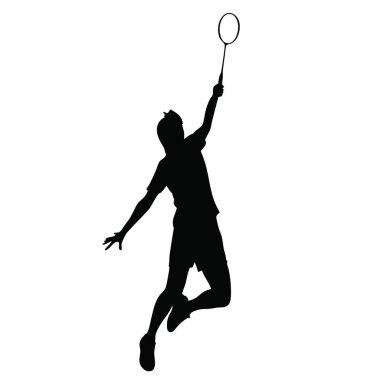 Beyaz arka planda tenis oynayan bir adamın vektör silueti.