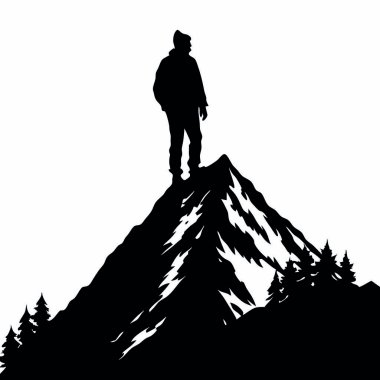 Dağ zirvesi olan bir adamın silueti