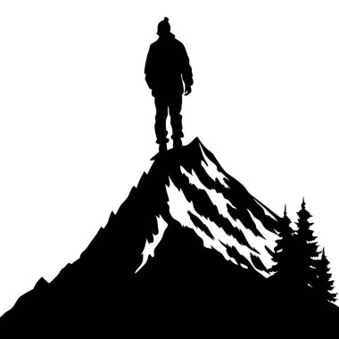 Dağların arkasında bir adamın olduğu bir dağın silueti.