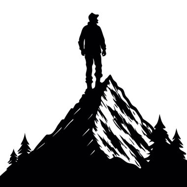 Dağın tepesindeki bir adamın silueti.