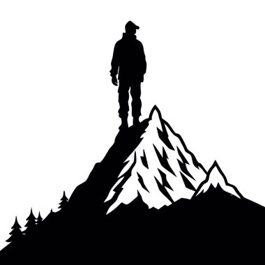 Dağdaki bir adamın vektör silueti