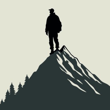 Ormandaki dağın zirvesinde insan silueti..