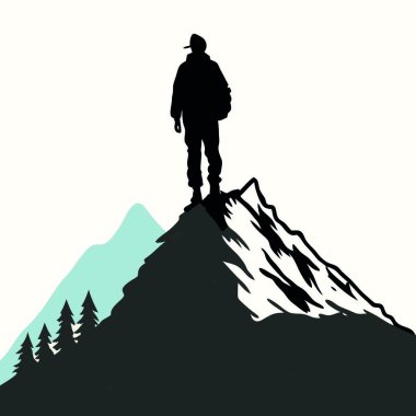 Dağlarda gezinen bir adamın vektör görüntüsü.