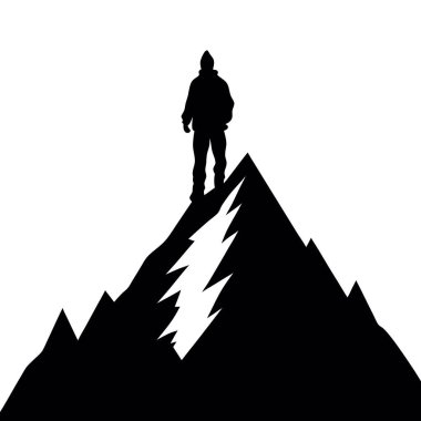 Dağdaki adamın vektör silueti.