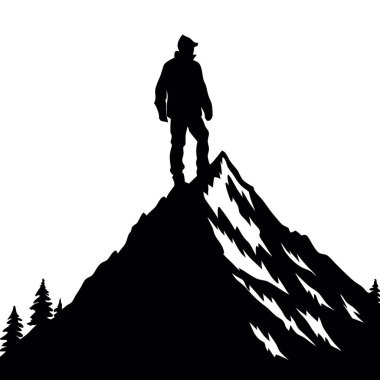 Doğada insan olan dağın vektör silueti