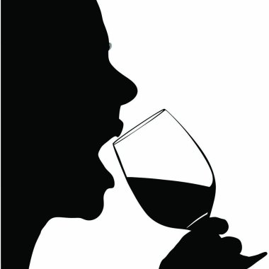 Bir kadeh beyaz şarap içen bir kadının silüeti.