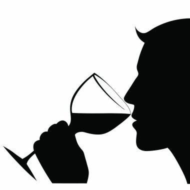 Bir bardak şarap içen adamın silueti.