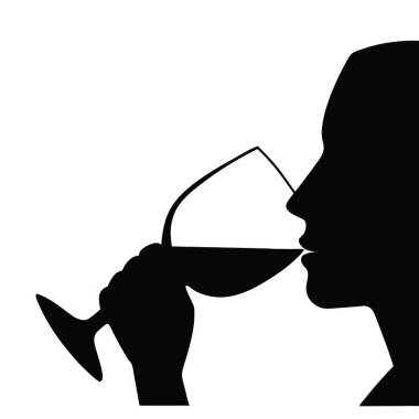 Bir kadeh kırmızı şarap içen bir kızın silueti..