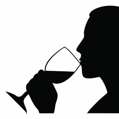 Bir kadeh şarabı olan bir kadının vektör silueti..