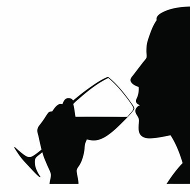 Şarap kadehiyle siluet kadın.