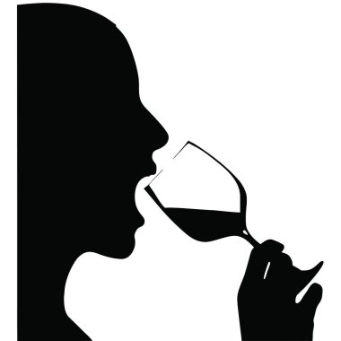 Kadeh şarap ile kadın silüeti