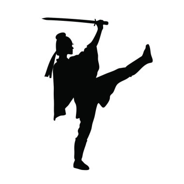 Vektör çizimi. Kılıçlı bir karateci..