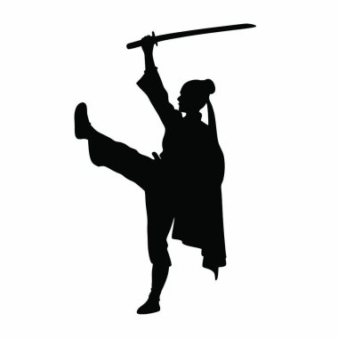 Beyaz arka planda kılıcı olan bir adamın vektör silueti.