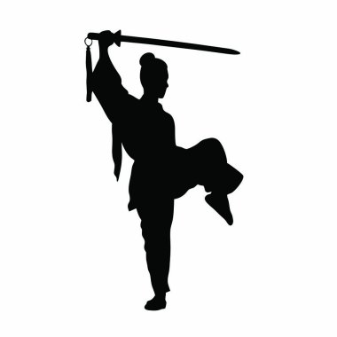 Kılıçlı karate savaşçısının silueti.