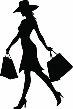 Alışveriş çantalı bir kadının silüeti.