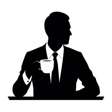 Kahve fincanı olan bir iş adamının silueti.