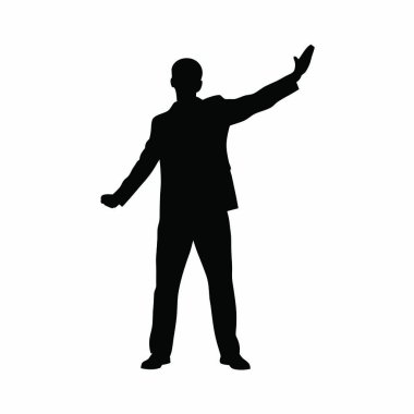 Parmağını kaldırmış iş adamının silueti. vektör illüstrasyonu.