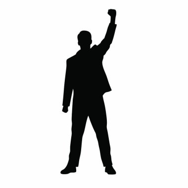 Baş vektörünün önünde elini kaldırmış siluet adam.