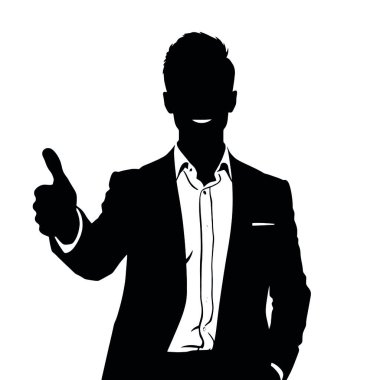 Bir iş adamı silueti hafifçe gülümseyerek başparmak kaldırıyor (9))