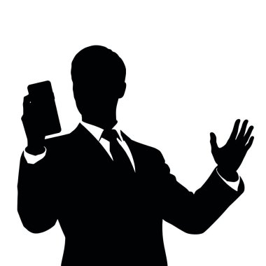 Bir iş adamı silueti bir telefon tutuyor ve tek eliyle hareket ediyor sanki canlı canlı konuşuyor gibi (10))