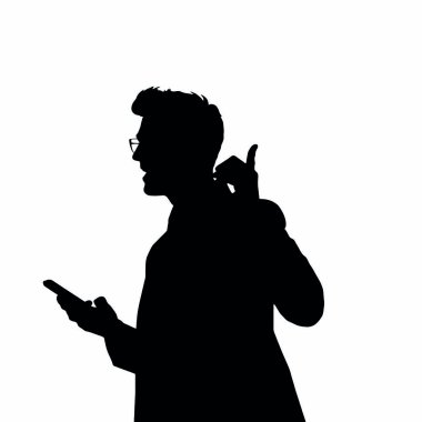 Bir iş adamı silueti bir telefon tutuyor ve tek eliyle hareket ediyor sanki canlı bir şekilde konuşuyor gibi (15)