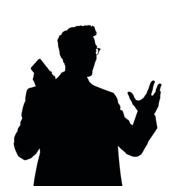 Bir iş adamı silueti bir telefon tutuyor ve tek eliyle hareket ediyor sanki canlı canlı konuşuyor gibi (17)