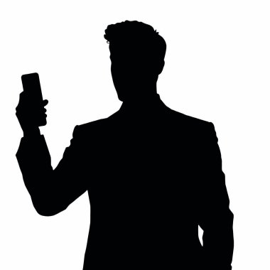 Bir iş adamı silueti bir telefon tutuyor ve tek eliyle hareket ediyor sanki canlı bir şekilde konuşuyor gibi (2))