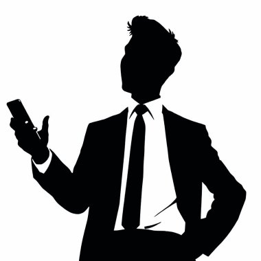 Bir iş adamı silueti bir telefon tutuyor ve tek eliyle hareket ediyor sanki canlı bir şekilde konuşuyor gibi (22))