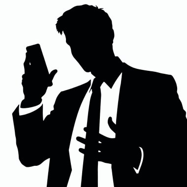 Bir iş adamı silueti bir telefon tutuyor ve tek eliyle hareket ediyor sanki canlı bir şekilde konuşuyor gibi (23)