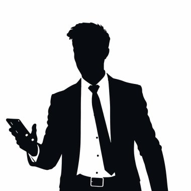 Bir iş adamı silueti bir telefon tutuyor ve tek eliyle hareket ediyor sanki canlı bir şekilde konuşuyor gibi (25)