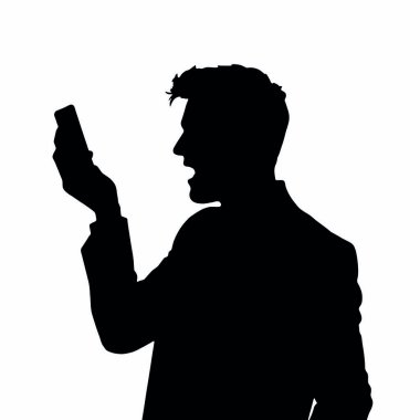 Bir iş adamı silueti bir telefon tutuyor ve tek eliyle hareket ediyor sanki hareketli konuşuyormuş gibi (3)