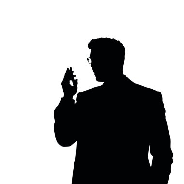 Bir iş adamı silueti bir telefon tutuyor ve tek eliyle hareket ediyor sanki canlı bir şekilde konuşuyor gibi (31)