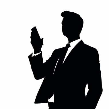 Bir iş adamı silueti bir telefon tutuyor ve tek eliyle hareket ediyor sanki canlı bir şekilde konuşuyor gibi (30)