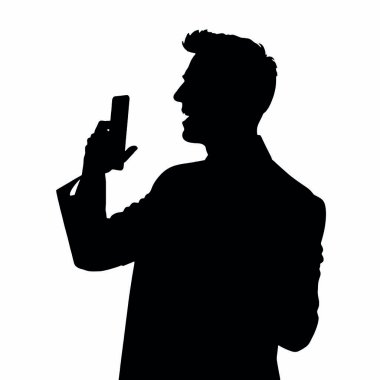 Bir iş adamı silueti bir telefon tutuyor ve tek eliyle hareket ediyor sanki canlı canlı konuşuyor gibi (5))
